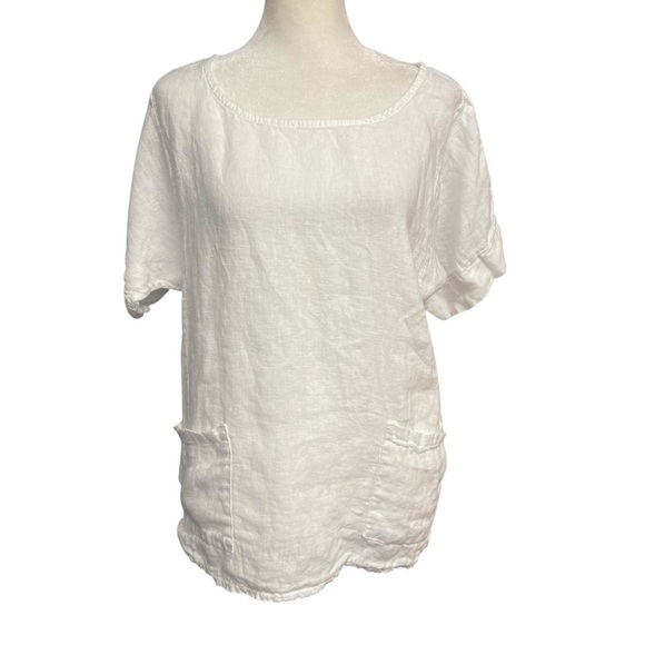 Francesca Bettini Women’s White LinenTop Size L Made in Italy Pockets Spring - Picture 1 of 9